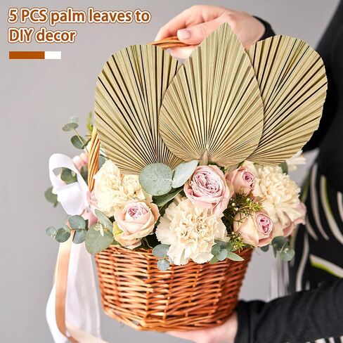 5 Pieces Natural Dried Palm Leaves Real Palm Leaves Decor Boho Palm Fans Tropical Palm Flowers Dried Palm Spears Heart Oval Shape Dried Palm Leaves for Wedding House Party Kitchen Decoration (Brown) in Saudi Arabia