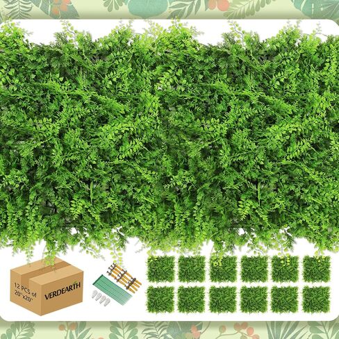 12PCS 20"x20" Artificial Plant Wall Panels, Foliage Topiary Hedges Panels, Plastic Faux Shrubs Fence Mat, Greenery Wall Backdrop Decor, Home Garden Outdoor Wall Decoration in Saudi Arabia