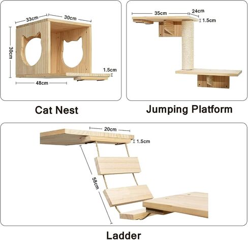 Cat Wall Shelves and Perches Furniture Set 9 PCS Cat Wall Mounted with 2 Cat Condos House, 4 Cat Wall Shelves, 1 Cat Sisal Scratching Post, 2 Ladder, Cat Shelf Playground Indoor in Saudi Arabia
