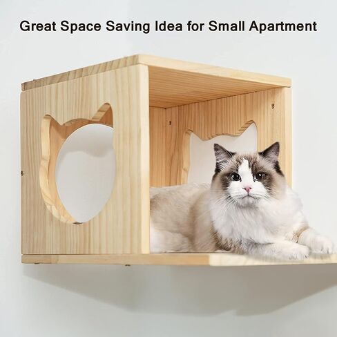 Cat Wall Shelves and Perches Furniture Set 9 PCS Cat Wall Mounted with 2 Cat Condos House, 4 Cat Wall Shelves, 1 Cat Sisal Scratching Post, 2 Ladder, Cat Shelf Playground Indoor in Saudi Arabia