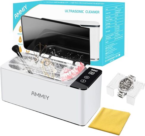 منظف ​​المجوهرات بالموجات فوق الصوتية من AMMIY، آلة تنظيف المجوهرات 17 أونصة، منظف التجنيب بالموجات فوق الصوتية 46 كيلو هرتز مع مؤقت رقمي 4 أوضاع، آلة تنظيف سونيك احترافية لنظارات حزام ساعة أسنان المجوهرات in Kuwait