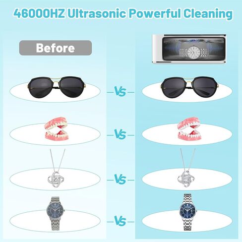 منظف ​​المجوهرات بالموجات فوق الصوتية من AMMIY، آلة تنظيف المجوهرات 17 أونصة، منظف التجنيب بالموجات فوق الصوتية 46 كيلو هرتز مع مؤقت رقمي 4 أوضاع، آلة تنظيف سونيك احترافية لنظارات حزام ساعة أسنان المجوهرات in Kuwait
