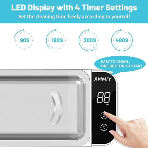 منظف ​​المجوهرات بالموجات فوق الصوتية من AMMIY، آلة تنظيف المجوهرات 17 أونصة، منظف التجنيب بالموجات فوق الصوتية 46 كيلو هرتز مع مؤقت رقمي 4 أوضاع، آلة تنظيف سونيك احترافية لنظارات حزام ساعة أسنان المجوهرات in Kuwait