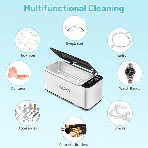 منظف ​​المجوهرات بالموجات فوق الصوتية من AMMIY، آلة تنظيف المجوهرات 17 أونصة، منظف التجنيب بالموجات فوق الصوتية 46 كيلو هرتز مع مؤقت رقمي 4 أوضاع، آلة تنظيف سونيك احترافية لنظارات حزام ساعة أسنان المجوهرات in Kuwait