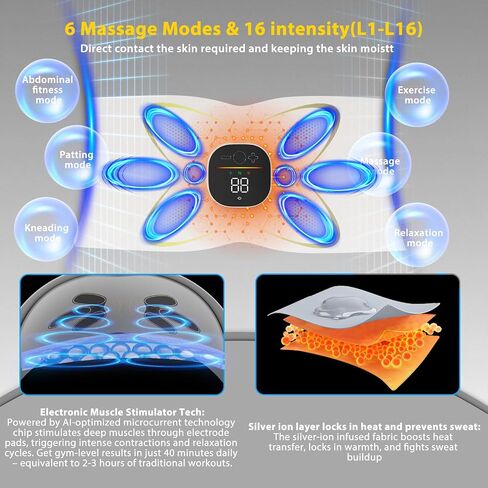 Ab Stimulator Muscle Toner, Abs Stimulator Abdominal Massage Belt with Heat for Belly Fat Burning & Cellulite Melting & Stomach Smooth Firming, Lower Back Massager for Women Men Pain Relief Gifts in Kuwait