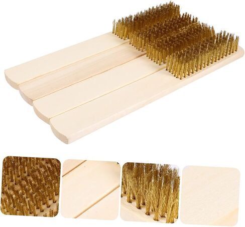 Amosfun 4pcs Copper Wire Cleaning Brush Set Heavy Duty Rust Removal and Surface Cleaning Tools Wooden Handles Multifunctional Wire Brushes for Household Use in Saudi Arabia