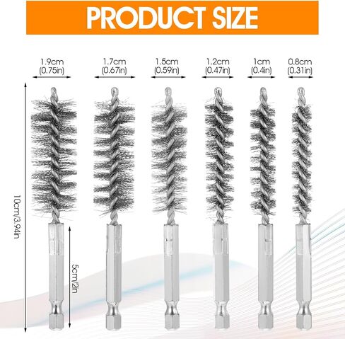 6 Pcs Copper Tube Cleaner 6 Sizes Stainless Steel Cleaning Tube Brushes Set wtih Hex Shank Twisted Wire Bore Brush Attachments for Power Drill (8/10/12/15/17/19 mm) in Saudi Arabia