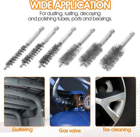 6 Pcs Copper Tube Cleaner 6 Sizes Stainless Steel Cleaning Tube Brushes Set wtih Hex Shank Twisted Wire Bore Brush Attachments for Power Drill (8/10/12/15/17/19 mm) in Saudi Arabia
