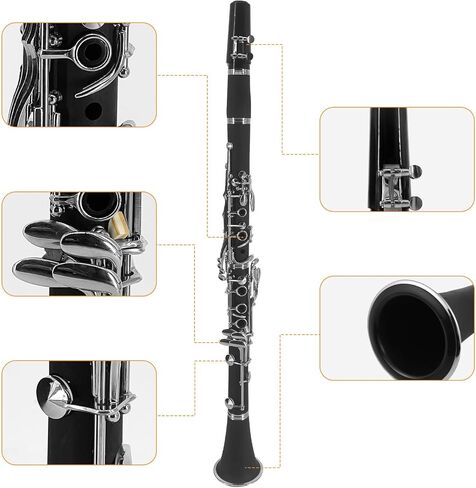 Btuty BB Clarinet ABS مجهر مع 10 قصب ، قماش تنظيف ، قفازات ، مفك البراغي ، قوس ، حقيبة يد ، فرشاة التنظيف - أداة خشبية Ebonite الاحترافية للطالب المبتدئين in Saudi Arabia
