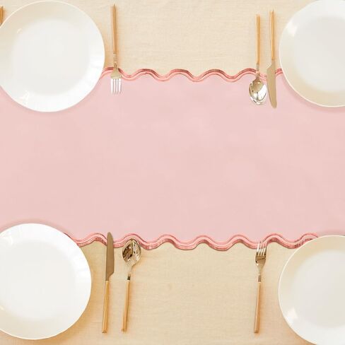 Scalloped Edge Table Runner 70 Inches Preppy Embroidery Edge Table Runner Cute Neutral Rustic Dining Decor for Kitchen (Dark Pink,Light Pink) in Saudi Arabia