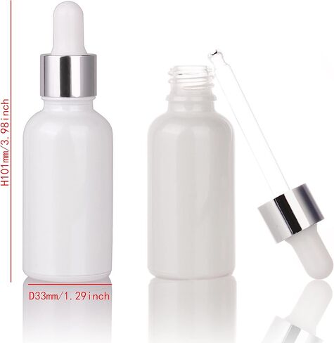 COSIDEA 20pcs Empty Pearly white Round 30ml 1oz Glass bottle with Bamboo dropper for Serum essence oil bottles container packing (Pearly white silver cap) in Kuwait