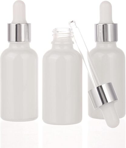 COSIDEA 20pcs Empty Pearly white Round 30ml 1oz Glass bottle with Bamboo dropper for Serum essence oil bottles container packing (Pearly white silver cap) in Kuwait
