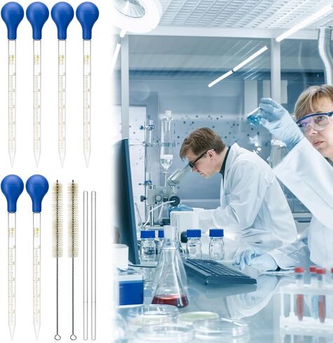 QWORK Glass Droppers Pipettes Graduated Lab Dropper Set, 10 ml Capacity with Large Rubber Caps Glass Liquid Pipette in Saudi Arabia