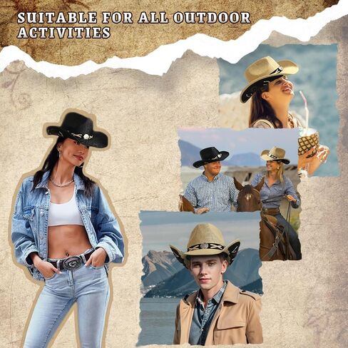Wildarms Western Cowboy Hat for Women Men Wide Brim Woven Straw Cowboy Hat for Men Cowgirl Exquisite Decoration Band in Kuwait