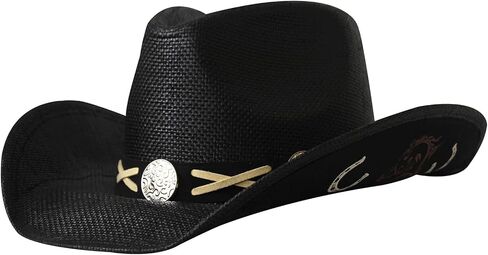 Wildarms Western Cowboy Hat for Women Men Wide Brim Woven Straw Cowboy Hat for Men Cowgirl Exquisite Decoration Band in Kuwait