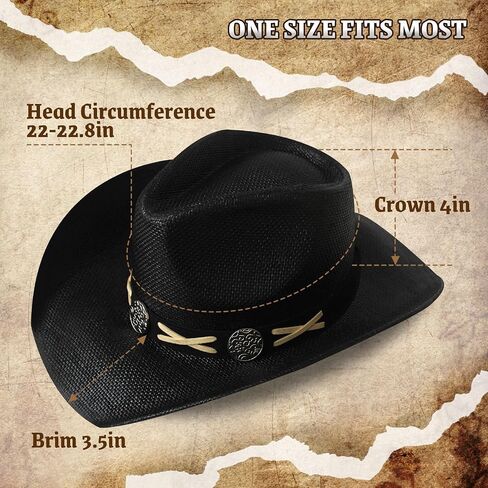 Wildarms Western Cowboy Hat for Women Men Wide Brim Woven Straw Cowboy Hat for Men Cowgirl Exquisite Decoration Band in Kuwait