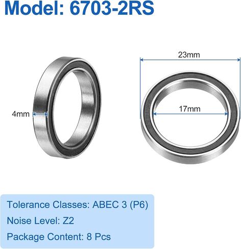 UXCELL 8PCS 6703-2RS BELL GROOVE BALL BELINGS 17X23X4MM MENTER BEARING DUBLE SELEDED PRESICIONS ، P6 (ABEC3) in Kuwait