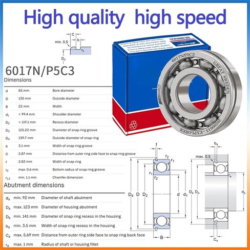 1Pcs Bearing 6017 6017-2RS 6017-2Z 6017-2ZN 6017NR 6017-2RSNR Deep Groove Ball Bearing(6017N-2ZP5C3) in Saudi Arabia