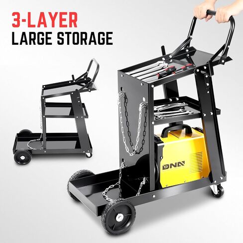DNA Motoring Heavy-Duty 3 طبقات أكبر تخزين 360 درجة Sswivel عجلات وسلاسل أمان Storge مع تصميم مقبض العربة ، الأدوات السوداء-00465 in Saudi Arabia