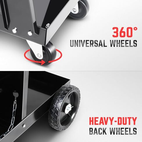 DNA Motoring Heavy-Duty 3 طبقات أكبر تخزين 360 درجة Sswivel عجلات وسلاسل أمان Storge مع تصميم مقبض العربة ، الأدوات السوداء-00465 in Saudi Arabia
