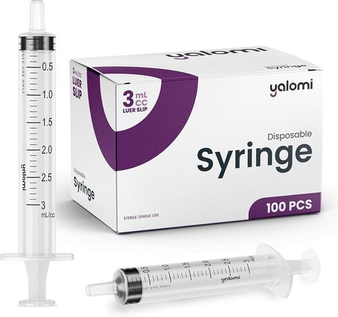 3mL Luer Slip Syringe (No Needle) | Sterile & Individually Wrapped | Professional, Industrial & Personal Use | 100 Pack | Yalomi in Kuwait