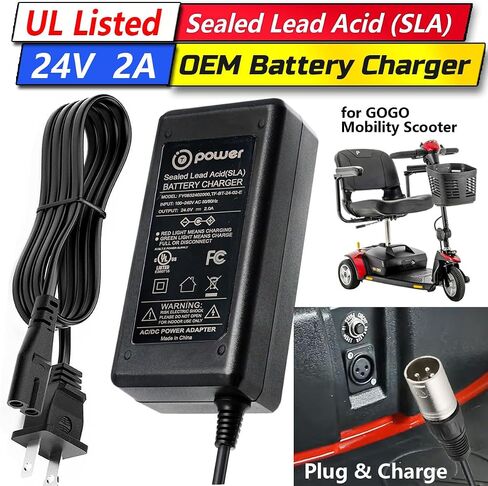 24V 2A 3-Pin XLR Battery Charger for Pride GoGo Series Mobility Scooter Go-Go Elite Traveller, Jazzy Power Chairs, ShopRider, Ezip ShopRider Wheelchair Ac Adapter Power Supply (UL Listed, SLA) in Saudi Arabia