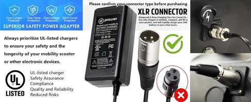 24V 2A 3-Pin XLR Battery Charger for Pride GoGo Series Mobility Scooter Go-Go Elite Traveller, Jazzy Power Chairs, ShopRider, Ezip ShopRider Wheelchair Ac Adapter Power Supply (UL Listed, SLA) in Saudi Arabia