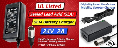 24V 2A 3-Pin XLR Battery Charger for Pride GoGo Series Mobility Scooter Go-Go Elite Traveller, Jazzy Power Chairs, ShopRider, Ezip ShopRider Wheelchair Ac Adapter Power Supply (UL Listed, SLA) in Saudi Arabia