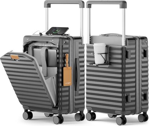 Joyway 20 Inch Carry on Luggage with Aluminium Frame and Front Pocket, PC Hardshell Suitcase with USB Port and Cup Holder, 21.5x14.2x9 Airline Approved, Luggage with Spinner Wheels and TSA Lock in Kuwait