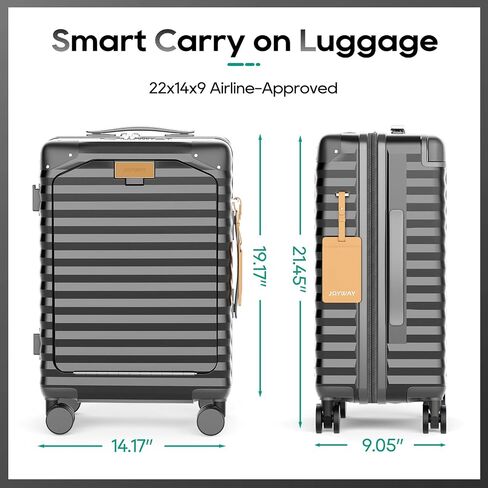 Joyway 20 Inch Carry on Luggage with Aluminium Frame and Front Pocket, PC Hardshell Suitcase with USB Port and Cup Holder, 21.5x14.2x9 Airline Approved, Luggage with Spinner Wheels and TSA Lock in Kuwait