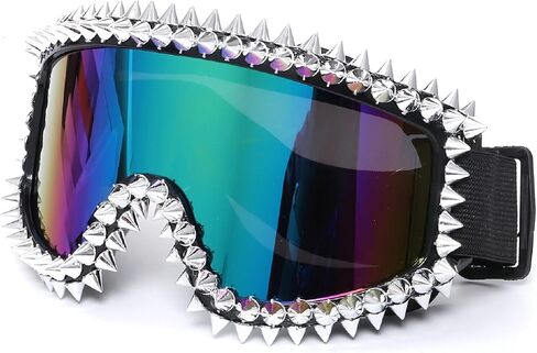 Vintage Rivet Ski Goggles Snow Goggles Colorful Lens Luxury Rhinestone Snowboard Goggles for Men Women Adult 621 in Saudi Arabia
