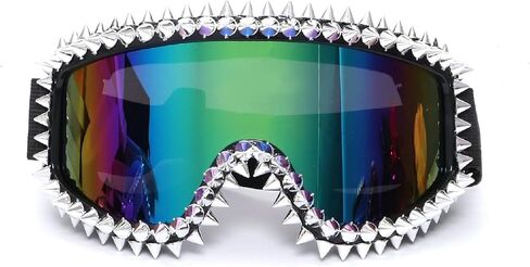 Vintage Rivet Ski Goggles Snow Goggles Colorful Lens Luxury Rhinestone Snowboard Goggles for Men Women Adult 621 in Saudi Arabia