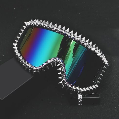 Vintage Rivet Ski Goggles Snow Goggles Colorful Lens Luxury Rhinestone Snowboard Goggles for Men Women Adult 621 in Saudi Arabia