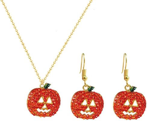 Dcfywl731 2Pcs Pumpkin Necklace Earrings Set Thanksgiving Stud Earrings For Women Girls Fashion Pumpkin Pendent Necklace For Womens in Kuwait