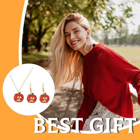 Dcfywl731 2Pcs Pumpkin Necklace Earrings Set Thanksgiving Stud Earrings For Women Girls Fashion Pumpkin Pendent Necklace For Womens in Kuwait
