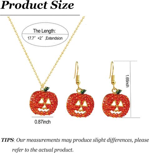 Dcfywl731 2Pcs Pumpkin Necklace Earrings Set Thanksgiving Stud Earrings For Women Girls Fashion Pumpkin Pendent Necklace For Womens in Kuwait