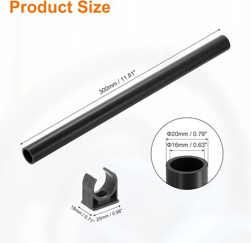 uxcell PVC Rigid Tube, 300mm Length Round Pipe Tubing, 27.2mm ID 32mm OD Plastic Tubes with Clamp for Aquarium, Water Cooling System, Cable Sleeve, Dark Gray in Saudi Arabia