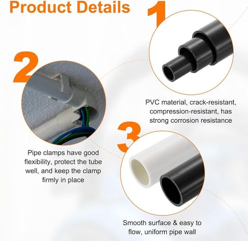 uxcell PVC Rigid Tube, 300mm Length Round Pipe Tubing, 27.2mm ID 32mm OD Plastic Tubes with Clamp for Aquarium, Water Cooling System, Cable Sleeve, Dark Gray in Saudi Arabia