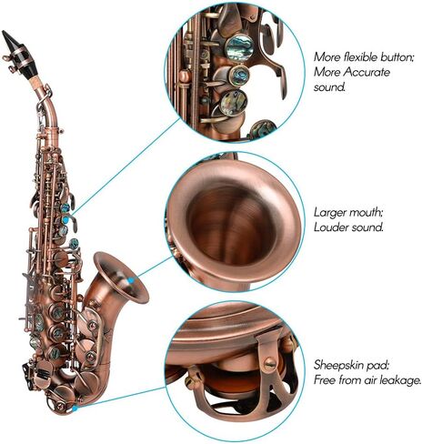 Curved Soprano Saxophone, B Flat Soprano Saxophone, Tuba Instrument, With Carrying Case And Stand Saxophone For Music Beginners,Performers in Saudi Arabia