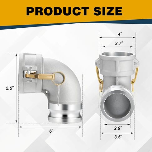3 "× 3" نوع الألومنيوم دا كام وأخدود خرطوم تركيب 90 درجة كوع 3 "أنثى camlock x 3" من الذكور للزيت الهيدروليكي ، زيت التبريد ، الماء ، 225 رطل. in Saudi Arabia
