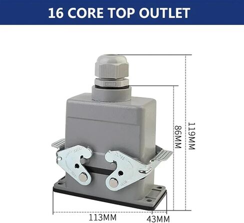 Rectangular Heavy Duty Connectors HDC HE 4 6 8 10 16 20 24 32 48 Core Pin 16A Waterproof Top Side Line Connector 1PCS(48 core lateral line) in Saudi Arabia