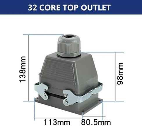 Rectangular Heavy Duty Connectors HDC HE 4 6 8 10 16 20 24 32 48 Core Pin 16A Waterproof Top Side Line Connector 1PCS(48 core lateral line) in Saudi Arabia