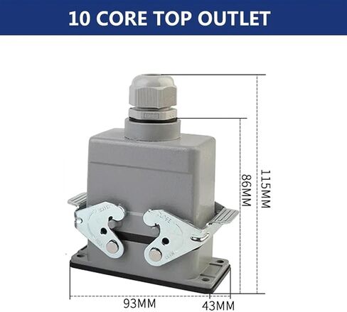 Rectangular Heavy Duty Connectors HDC HE 4 6 8 10 16 20 24 32 48 Core Pin 16A Waterproof Top Side Line Connector 1PCS(48 core lateral line) in Saudi Arabia