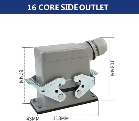 Rectangular Heavy Duty Connectors HDC HE 4 6 8 10 16 20 24 32 48 Core Pin 16A Waterproof Top Side Line Connector 1PCS(48 core lateral line) in Saudi Arabia