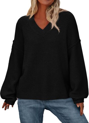 BTFBM Casual Long Sleeve Sweaters for Women Loose V Neck Ribbed Knit Pullover Tops Womens Fall Fashion 2025 in Kuwait