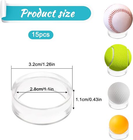 15Pcs Baseball Holder, Ball Stand Baseball Stand Sphere Holders for Display Clear Ring Acrylic Display Holders for Easter Eggs Golf Softball Tennis Ball Spheres Marbles Collections in Kuwait
