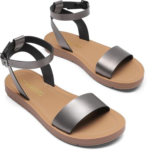 DREAM PAIRS Women’s One Band Ankle Strap Buckle Flat Sandals in Kuwait