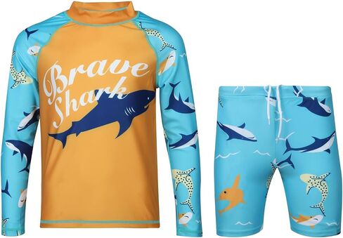 Boys Swimming Costume Two Piece Top Trunks Shorts Set Rash Guard Beach Bathing Quick Dry Swimwear 2-14 Years in Kuwait