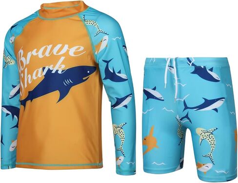 Boys Swimming Costume Two Piece Top Trunks Shorts Set Rash Guard Beach Bathing Quick Dry Swimwear 2-14 Years in Kuwait