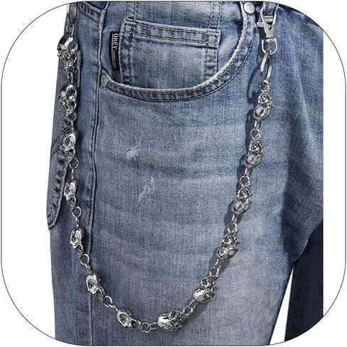 Dr's gift Skeleton Wallet Chain for Men Stainless Steel Pocket Chain Adjustable Punk Goth Jean Chain Double-Layer Black Metal Accessories in Saudi Arabia